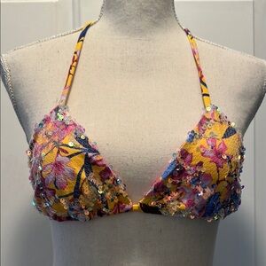 NWOT MISS BIKINI Floral Sequin Bikini Top